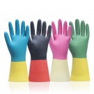 雪蓮30142家用天然乳膠絨里袖口雙色魚鱗紋手套